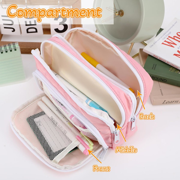 Aprikos Pennetui med Lommer Stor Pennetui Multifunktionel Pennetui Preppy Pennetui Papirvarer Organizer Æstetiske Makeuptasker Pink