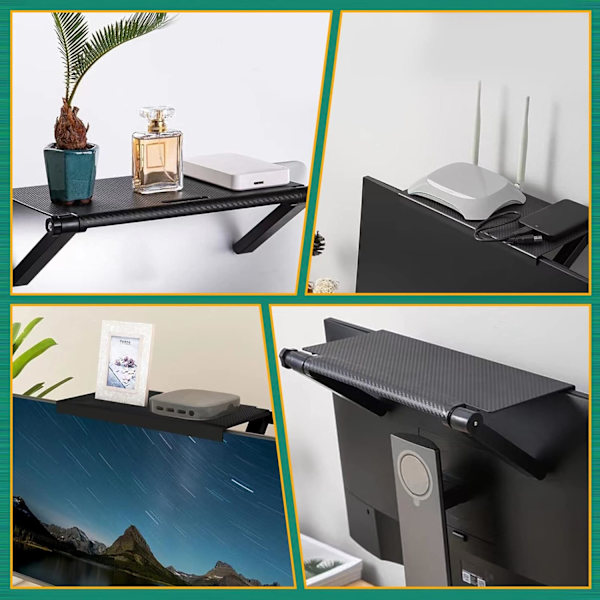 Justerbar TV-skærmhylde, til sammenklappelig TV-set-top-box top hylde opbevaringsholder, 33*16cm