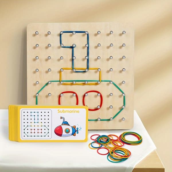 Geometrisk træ-pegboard-puslespil til børn, julegave-FA-
