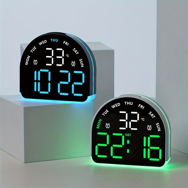 LED digital klocka med temperatur och dubbla larm, tyst, icke-tickande Black Shell Gre