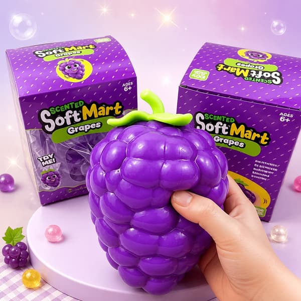 Långsamt stigande Squishy Leksak Enkelförpackning Stresslindring Frukt- & Matformad Fidget Sensorisk Boll för Barn Vuxna Grape