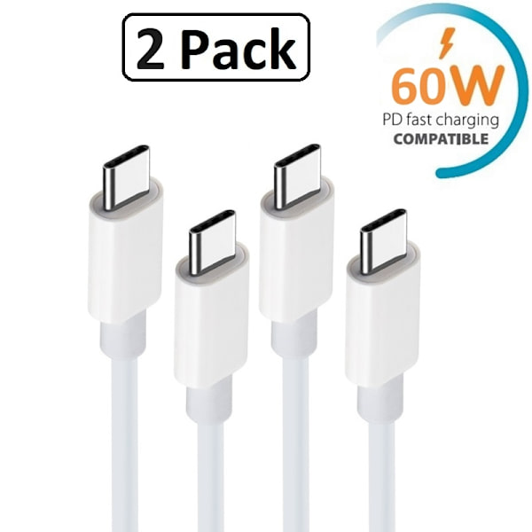 [2-pak] 60W PD USB-C Hurtigladningskabel Samsung, iPhone15/16 - 1m white 45