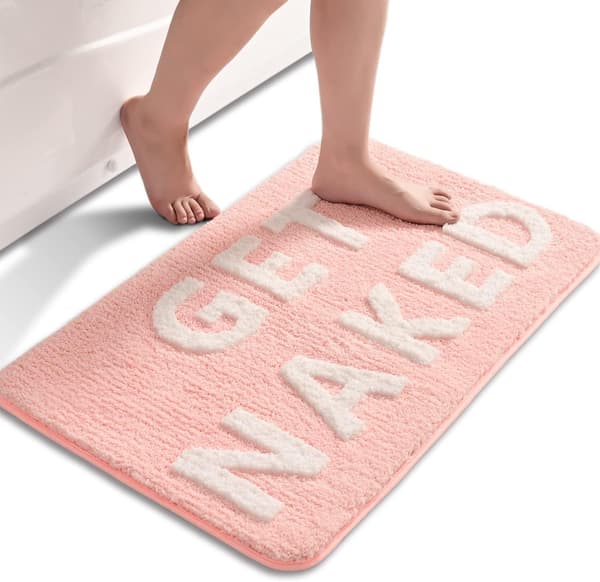 Sklisikker baderomsmatte 40x60cm Mikrofiber Myk Bokstavdesign Maskinvaskbart Teppe Rosa-FA-