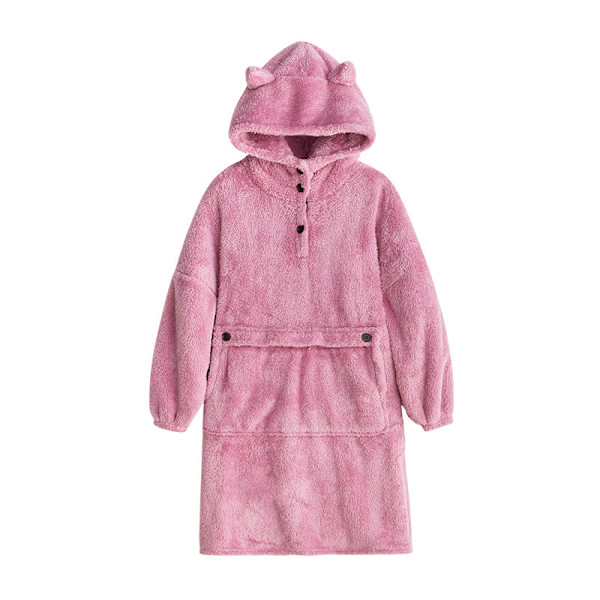 Mub- Pehmeä aamutakki huppari peitto huppu ulkona sisällä lämmin TV-peitto huppari peitto Vaaleanpunainen versio Pink version M