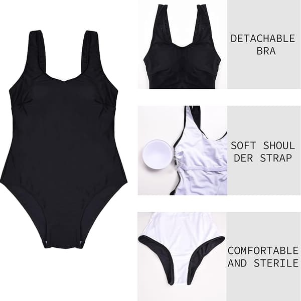 Badedragt til kvinder, hel badedragt, mavekontrol, polstret badedragt, rund hals, rygløs monokini, gradientfarve, badedragt Sort-FA- Black M