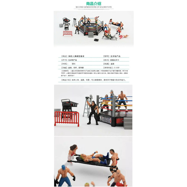 WWE Wrestler Ring Gladiator Scen Figur Sæt monterede legetøj Four-way ring