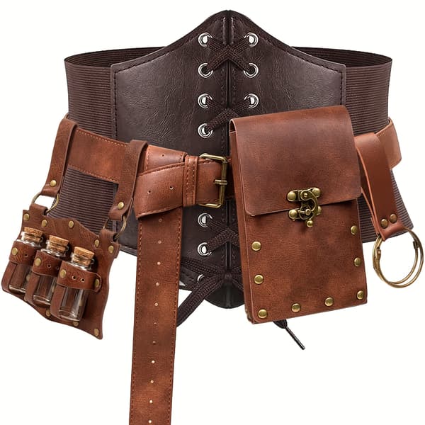 Viking Renæssance Kostume Bæltetaske Sæt med Sværdfrø og Eliksirflaskeholder til Middelalder Cosplay Black