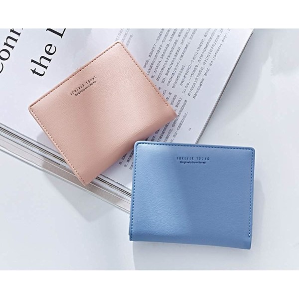 Dam plånböcker liten bifold läder ficka plånbok damer mini kort plånbok (blå)