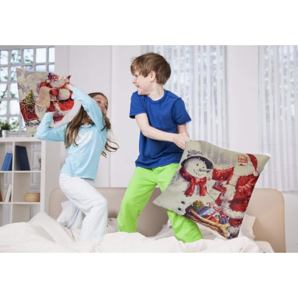 Set med 4 jul-kuddfodral, bomullsdekorativa kuddfodral, julsnöflinga, soffkuddfodral