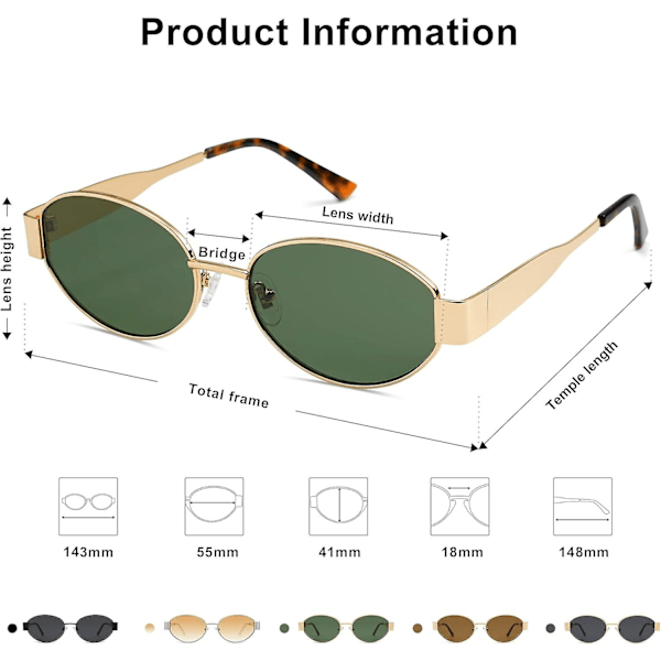 SOJOS Retro Oval Solbriller Kompatible med Kvinder og Mænd Trendy Solbriller Klassiske Farver UV400-beskyttelse SJ1217_SSDLV DB Shiny Gold-Green