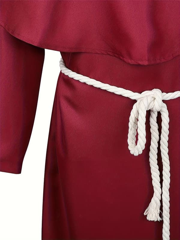 Hætteklædt middelalderlig præstekappe-kostume til mænd, polyesterfestkappe med bælte S Burgundy