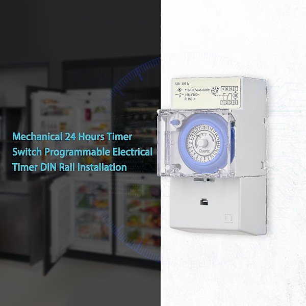 Mekanisk 24-timmars timerbrytare AC 220-240v 15 minuter Intervall 96 gånger På/Av Programmerbar elektrisk timer Din-skena installation Reläbrytare SUL181h AC110-230V