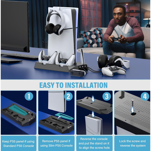 PS5/Slim/Pro-konsol Universal Kølestativ med Multifunktionelt 2-i-1-håndtag Direkte Plug-in Opladning med Headset Stativ white