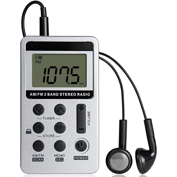 Mini bærbar stereoradio, oppladbar lommeradio DSP AM FM 2-bånds stereoradio digitalmottaker med hodetelefoner for eldre, enkel å bruke (hvit)