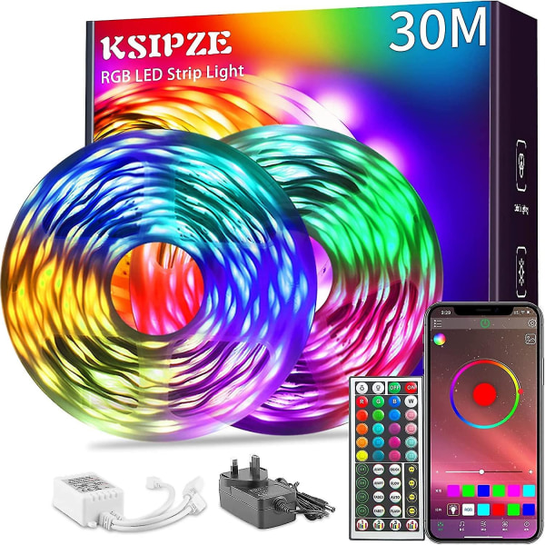 30m LED-stripe lys (2 ruller på 15m) Rgb Music Sync Fargeendring