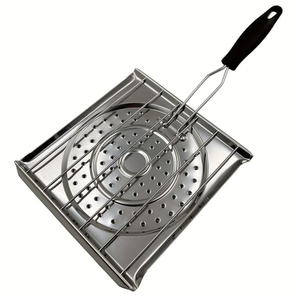 Brødrister til komfur i rustfrit stål med foldbart håndtag til camping og køkken 21.49x19.99cm Silver