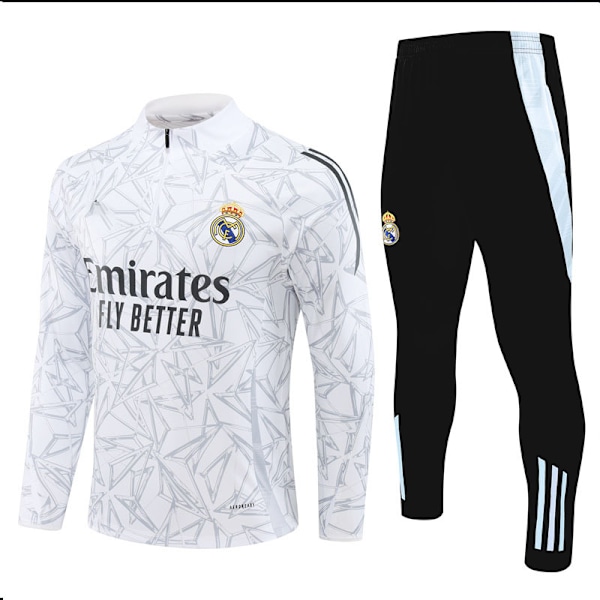 2425 Ny Real Madrid Fotball Langærmet Halv Glidelås Voksen & Barn Treningstrøye Hvit-grå 12 White-gray