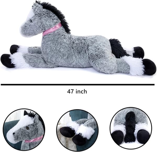 Jättimäinen hevospehmolelu, pitkä hevospehmo tyyny lelu harmaa-FA- Grey 90cm