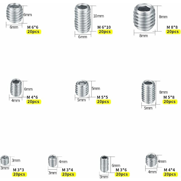 Rustfria skruer uden hoved, M3 M4 M5 M6 M8 metalskruer