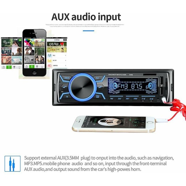 Autoradion Bluetooth Autoradion, 1din Autoradion, 4x60w Autoradion 7 färger Fm Stereo Radio USB/sd/aux/eq/mp3 Player Pioneer Autoradion