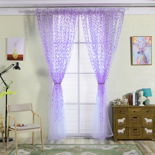 Blomstrete Gardiner Persienner Voile Romgardin Transparent Panel Skjerf Lilla