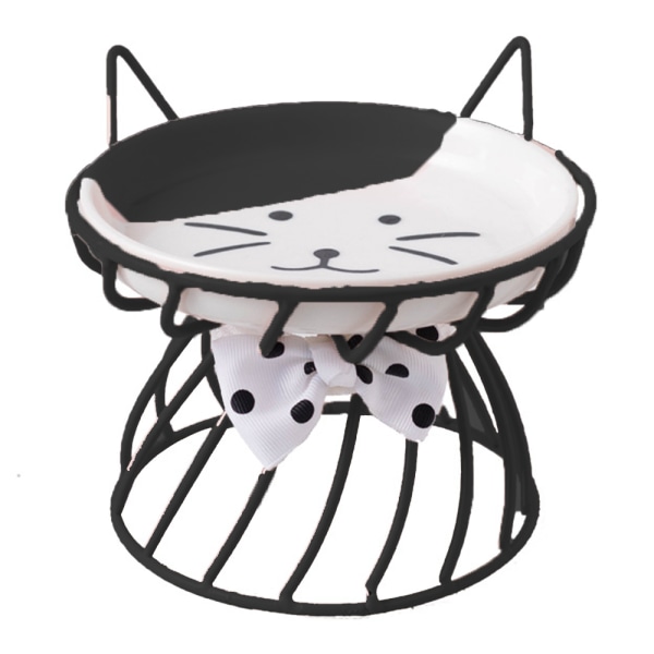 Kattskål keramik matskål med hög fothals grund mun stor