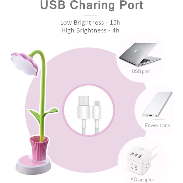 Barnelampe, LED-skrivebordslampe for barn, USB-oppladbar, dimbar