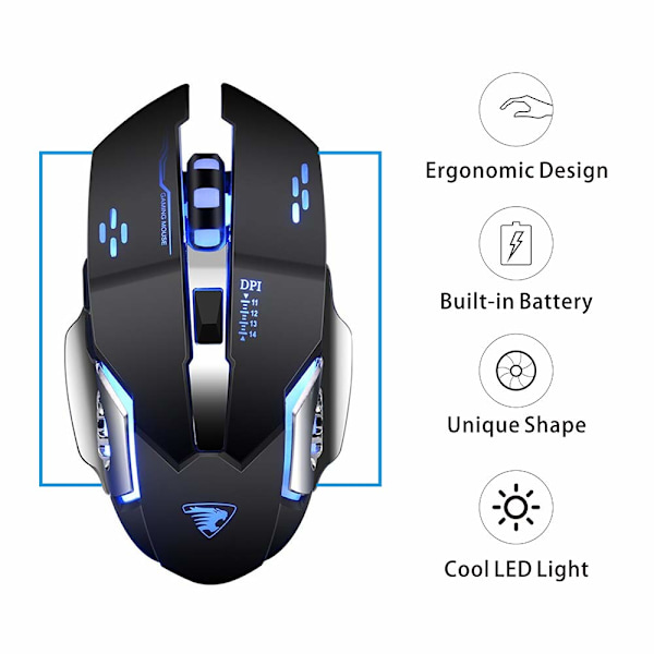 T85 Ladattava Langaton Pelihiiri, 2.4G Usb Led Langaton