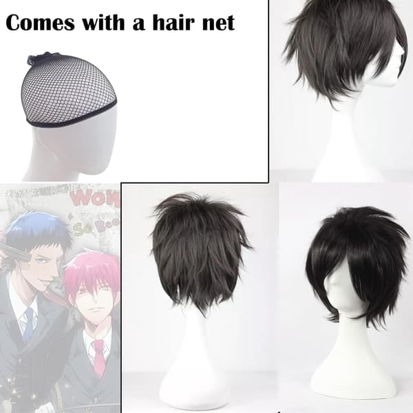 Hvit Kort Parykk, Bob Anime Cosplay Flerlags Rett Hår Kostymefest Anime Pixie Maskerade for Kvinner Menn Gutter Jenter-FA-
