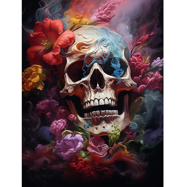 Skull & Floral 5D Diamond Painting Kit: Full Drill, Trendy Pattern, Glitter Diamonds, DIY for Gothic Style Decor-FA- Painting Size:40*60cm