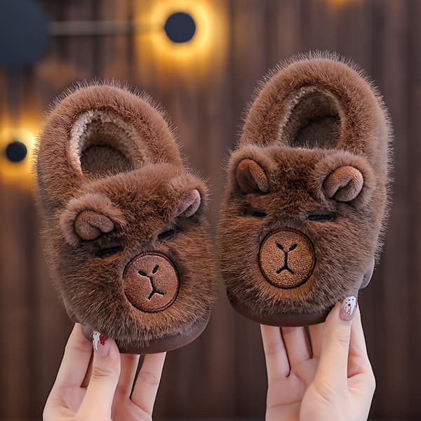 Barn Plyschtofflor Pojkar Flickor Vinter Capybara Småbarn Inomhus Hem Halkfria Skor EU 35 Light Coffee