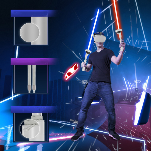 Dobbelthåndtak grep lyssabler for Oculus Quest 2-kontrollere, Beat Saber-spilltilbehør Supernatural Jedi-trening VR-trening