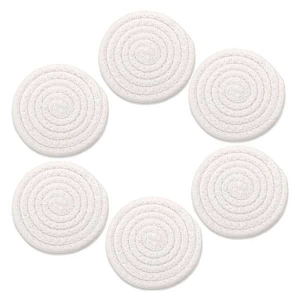 Sæt med 6 bomuldsgarn underlag med opbevaringsbeholder - Hvid - flettede cirkler, diameter 11 cm, khaki MINKUROW