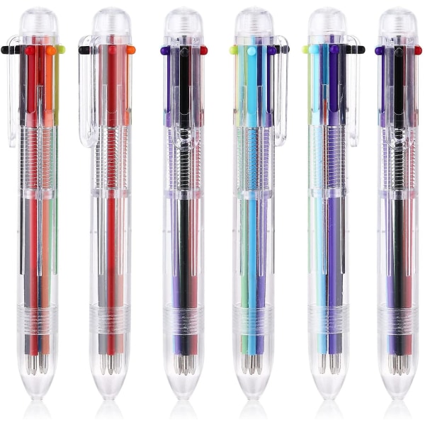 6-pakning 6 i 1 flerfarget kulepenner, 0,7 mm innfellbare kulepenner, flerfarget blekkpenner