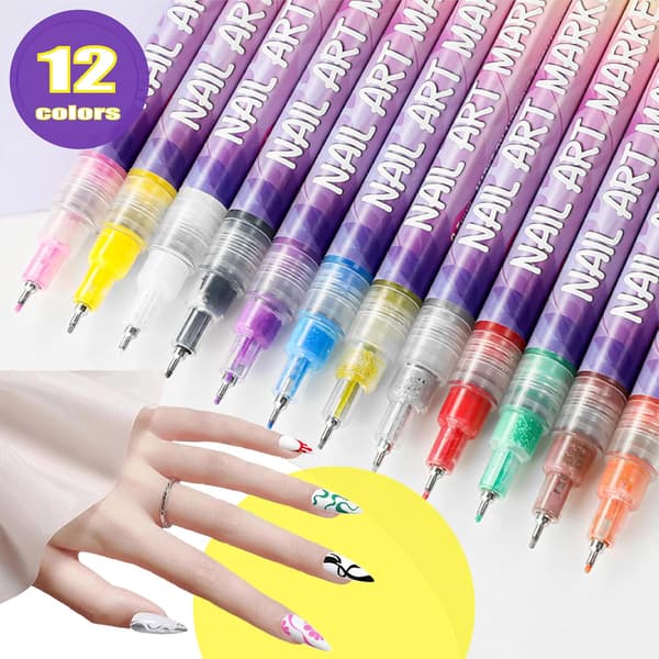 12-färgs 3D Nail Art Pen Set för prickning, linerdesigner och DIY-manikyrer-FA-