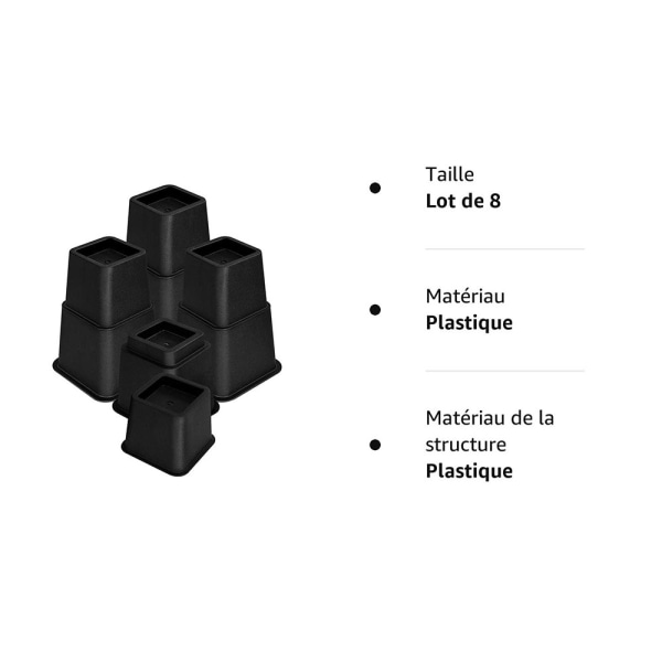 Justerbara möbelhöjare (4 höga, 4 korta) - Platsbesparande höjare för säng, bord och soffa (8 till 20 cm) (svart)