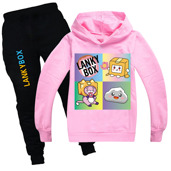 Barn LANKYBOX Trykte Hoodies Topp & Bukser Sett Treningsoverall Rosa pink 120cm