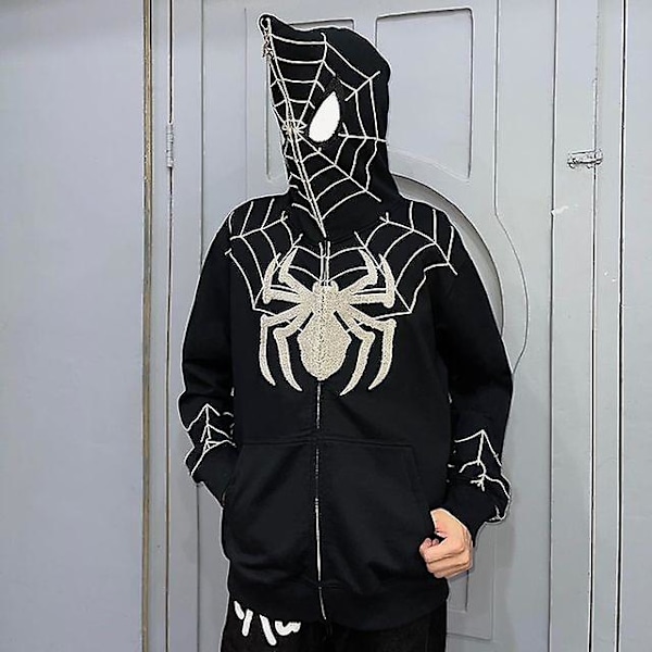 Spiderman Huvtröja för Män Tryckt Huvjacka Streetwear CMK Svart Black XXL