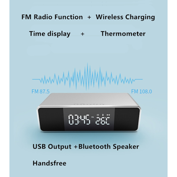 Bluetooth-högtalare multifunktionsväckarklocka med radio-LED