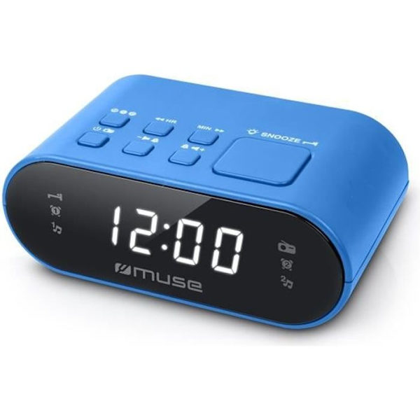 MUSE M-10 BL klockradio - 20 FM-stationer - Dubbelt alarm - Vit LED - Blå