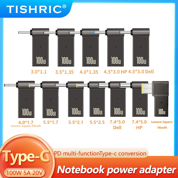 Adapter för bärbar dator PD 100W 5A USB Typ-C hona till likström hane för HP/Lenovo/DELL 7.4x5-DELL