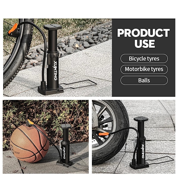 Jalkapumppu Schrader- ja Presta/Dunlop-venttiileille, 140PSI, musta