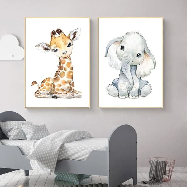 Parti med 4 plakater Barnerom - A4 Tiger & Zebra Giraff Format, Gutt- & Jentedekor, 2130cm.-FA-