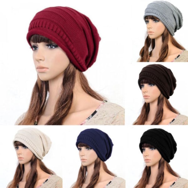 Kvinde Strikket Slouchy Hat Beanie Vinter Ski Hat - lager Navy