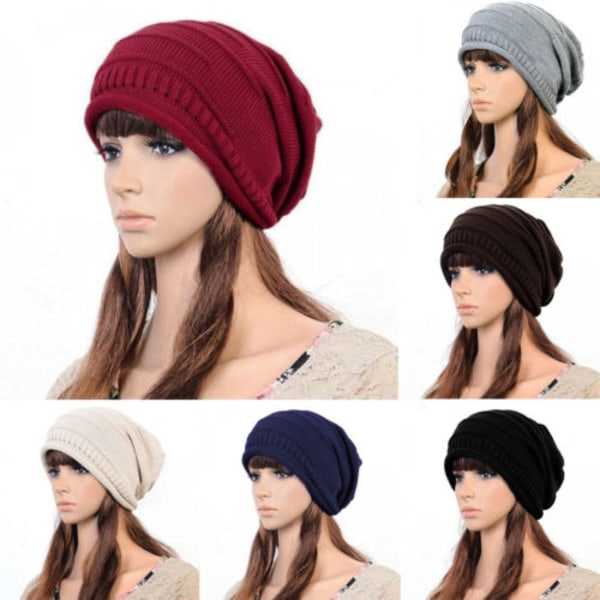 Kvindes Strikket Slouchy Hat Beanie Vinter Ski Hat - på lager Black