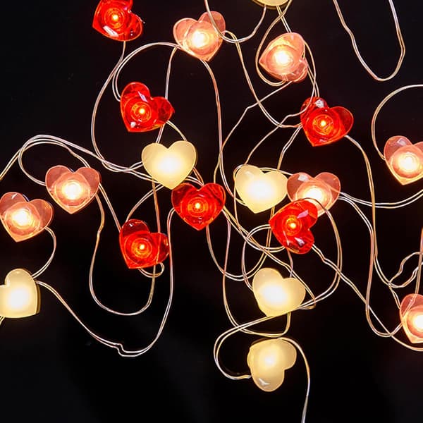 Hjerteformede lyslenker, 2 minutter og 20 sekunder med LED Valentinsdag-lys, innendørs dekorasjon, utendørs juledekorasjon (rød)-FA-