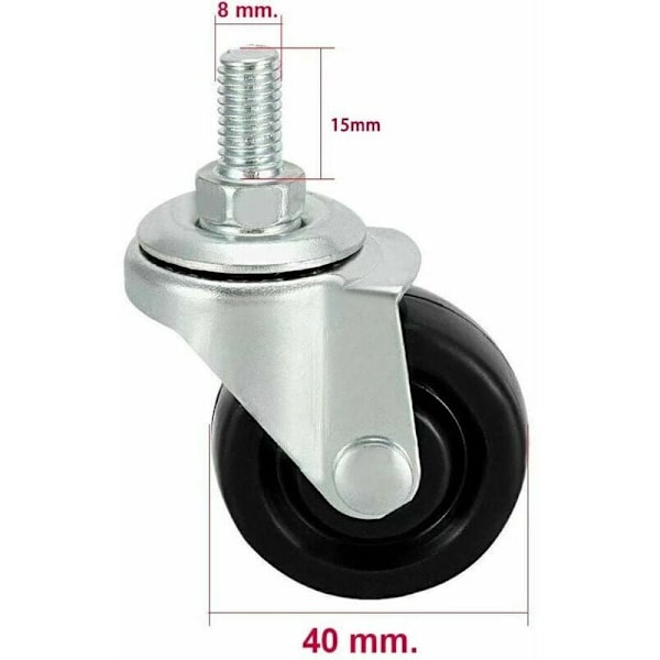 4 kpl 40 mm kumipyöräsarja M8 kierteellä.