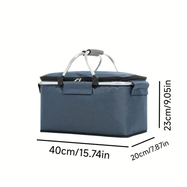 Vikbar Isolerad Korg Oxfordduk 600D för Utomhusresor Camping Grey Black