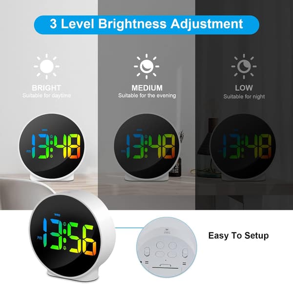 Vit liten digital väckarklocka med LED-c, veckodagvisning, 2 alarm-FA7-