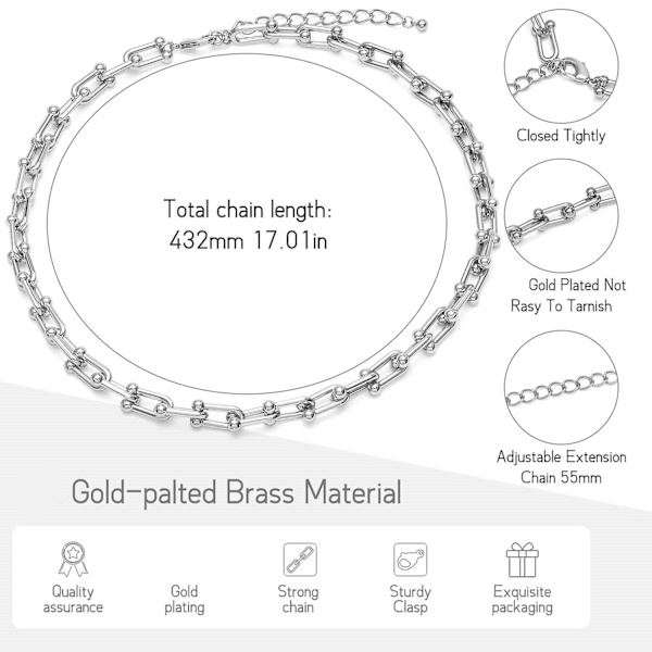 U-formet lenkekjede choker halskjede titan tykt chunky halskjede for kvinner Silver